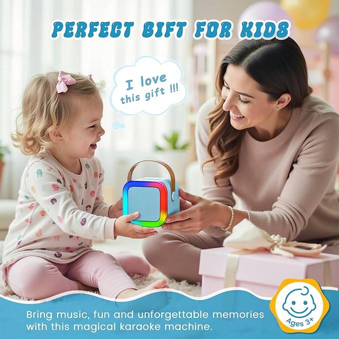 Mini Karaoke Machine for Kids,Portable Bluetooth Speaker with 2 Wireless Microphones,Toddler Music Player Toys,Easter Birthday Gifts for 3,4,5,6,7,8,9,10,11,12+Years Old Girls Boys