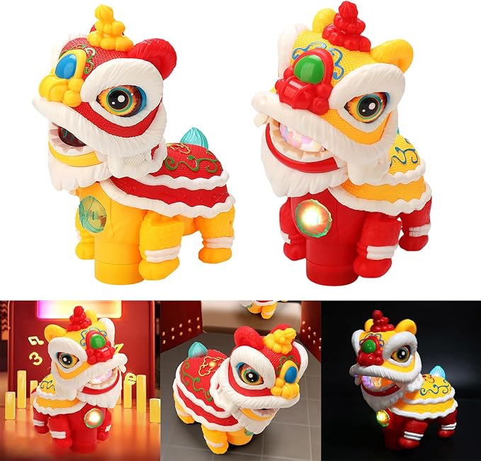 Electronic Lions Dance Electric Toy with Lights and Sounds,Early Learning Education,Wagging Walking Gift Electric