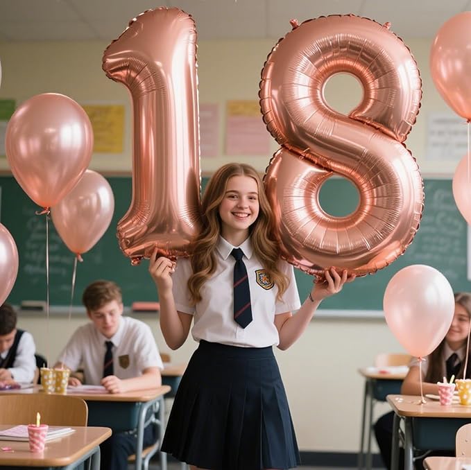 40 Inch Rose Gold Balloon Number 18 Balloon,Jumbo Mylar Foil Helium Balloon for 18 Digital Balloons for Birthday Party,Wedding Anniversary Party Decorations