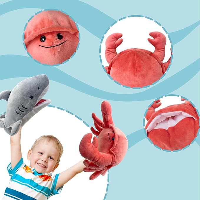 Hand Puppe t Crab Puppet,13" CRA b Pupp et Animal Puppets for Kids Realistic Plush Puppets Stuffed Crab Toys, CRA b Hand Puppet with Moveable Mouth Puppet Role Play Teaching