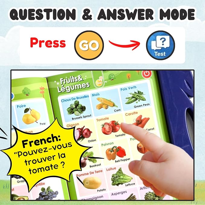 ZeenKind French English Sound Book for Kids 2 3 4 5 Years Old, Learn French for Kids Interactive Audio Learning Talking Books for Toddlers, Educational Livres en Francais Pour Enfants