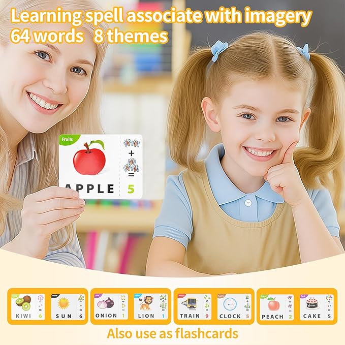 Educational Toys for Kids Ages 3-8, Matching Letter Spelling Game ABC Math Learning, Xmas Birthday Party Gifts for 3 4 5 6 7 8 Year Olds Boys and Girls Yellow