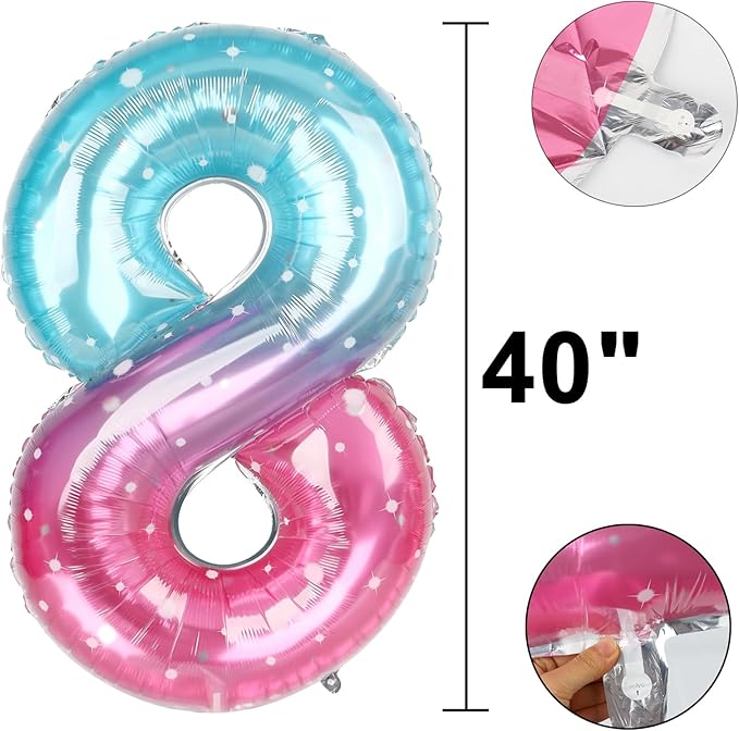 40 Inch Giant Starry Foil Number 8th 18th 28th Birthday Balloons Starry Digit 8 Balloons for Men Women 80th Anniversary Party Decorations Supplies