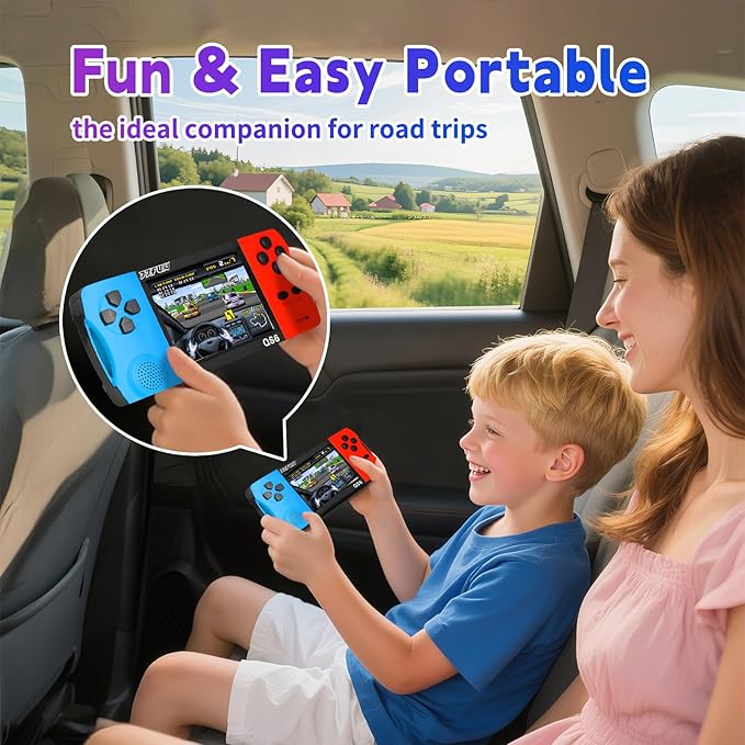 Handheld Game Console for Kids 3.5" IPS Large Screen Rechargeable,Preloaded 216 Video Games ,Arcade Electronic Toy Birthday Xmas Present for Girls—BlueRed