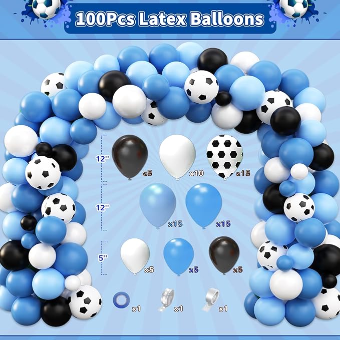 Soccer Birthday Party Decorations, 97Pcs Soccer Party Decorations with Balloons Happy Birthday Backdrop Soccer Tablecloth and Cake Toppers for Soccer Party Supplies