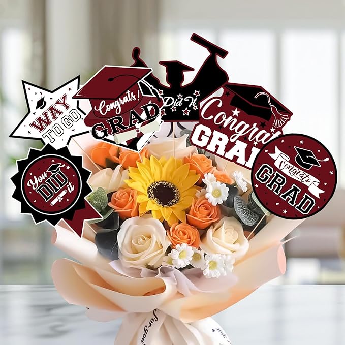 24Pcs Graduation Party Decorations Class of 2026, Graduation Centerpieces for Tables, 2026 Congrats Grad Party Centerpiece Stick Table Toppers for Graduation Party Supplies (Maroon)
