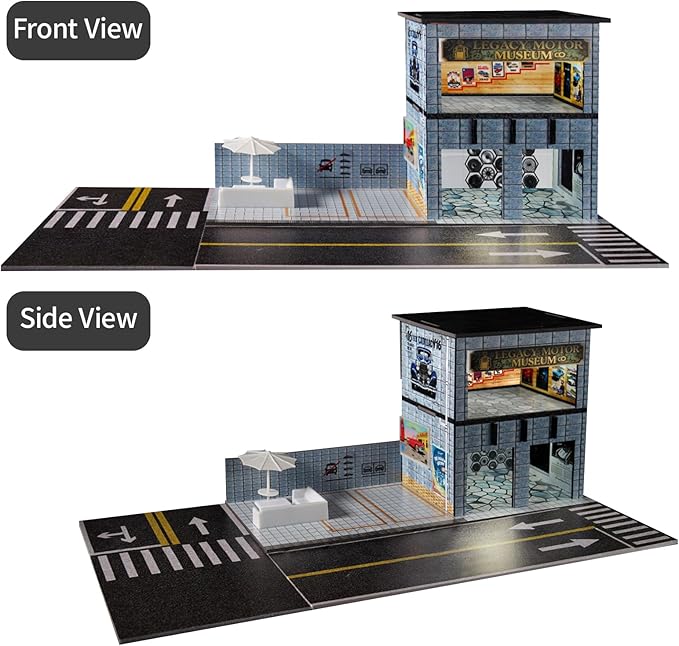 1/64 Model Car Display Shop Case for Adults, Premium in-House-Design Scale Diecast Parking Garage for Toy Cars, Toys Car Garage, Scenic Diorama Display Car Park with ith LED Lamps, Gifts for Men