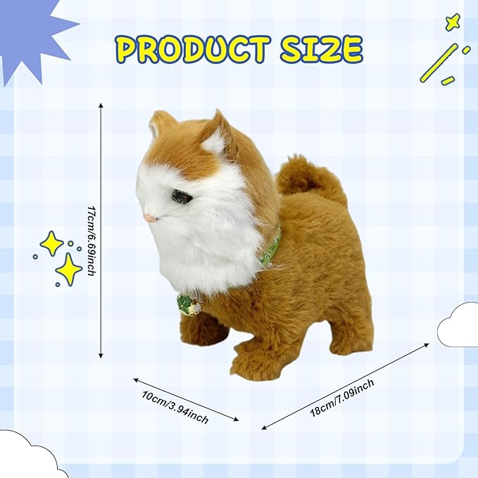 Electronic Walking Cat Toy, Robotic Pet, Vivid, Realistic, with Moving Tail, and, for Children, Gold
