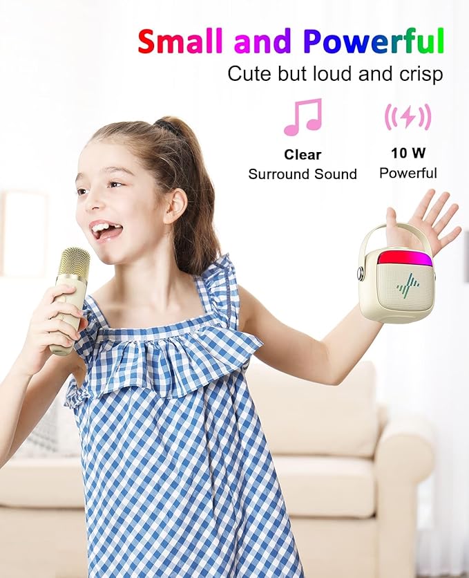 LENRUE Karaoke Machine for Kids, Birthday Gifts for Girls Boys with Wireless Microphone, Led Lights, Portable Bluetooth Speaker for Home, Family, Party (2MIC)