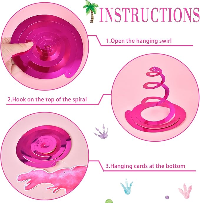 WERNNSAI Watercolor Dinosaur Party Hanging Swirl - 24Pcs Dinosaur Party Decorations for Girls Kids Birthday Baby Shower Foil Whirls Ceiling Streamers Spirals Dino Theme Party Supplies
