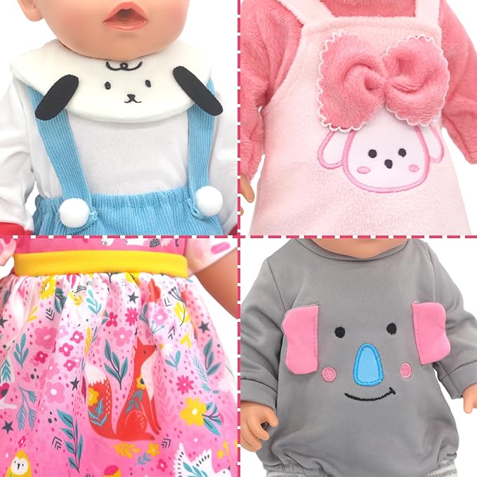 SOTOGO 5 Sets Doll Clothes Outfits Jumpsuits with Hats for 14 to 17 Inch New Born Dolls, American 18 Inch Dolls Clothes and Accessories
