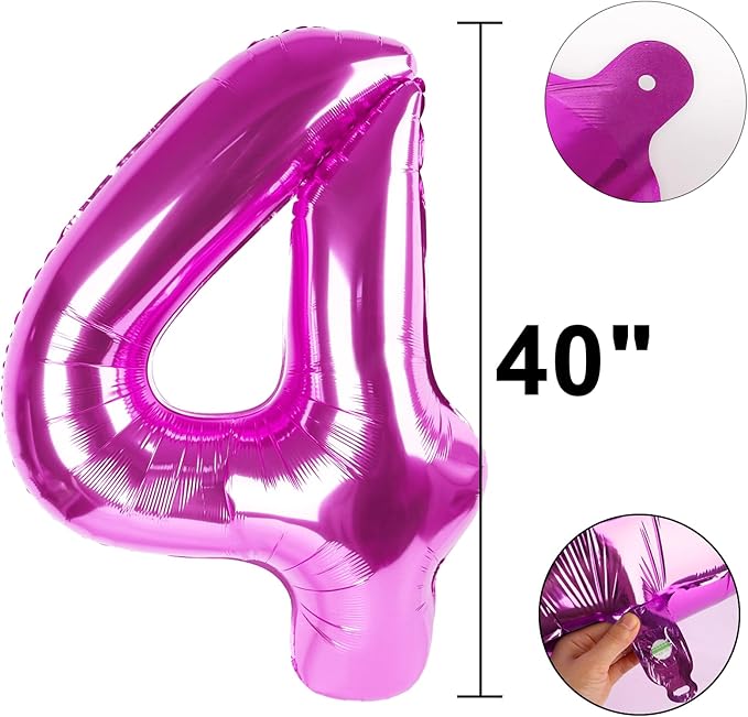 40 Inch Large 40 Balloon Numbers Rose Purple Big Foil Number Balloons Giant Helium Happy Birthday Party Decorations for Man and Women, Huge Mylar Anniversary Party Supplies