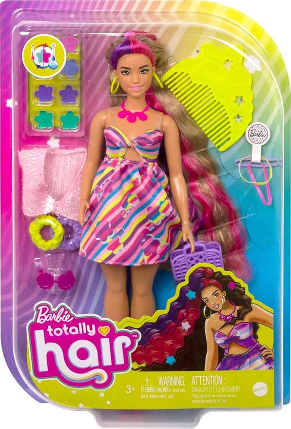 Barbie Totally Hair Doll, Flower-Themed with 8.5-inch Fantasy Hair & 15 Styling Accessories (8 with Color-Change Feature)