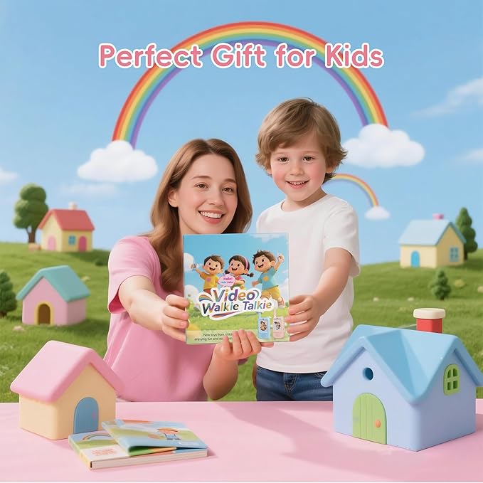 2-Pack Kids Walkie Talkies with Video Calling, No Wi-Fi Needed for 2-Way Video Chat, Rechargeable Handheld Video Intercom for Indoor Outdoor Play, Camping, Gift for Boys Girls Ages 3-12 (Blue/Pink)