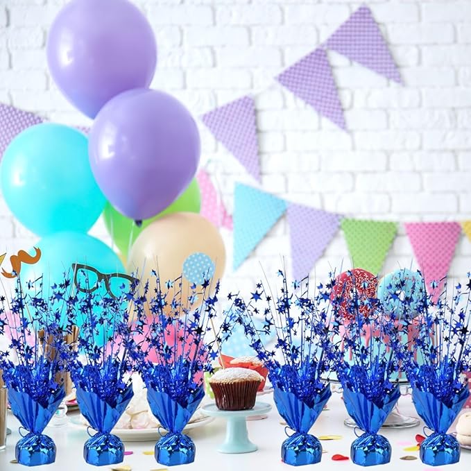 Miliocry 6 Pack Metallic Foil Spray Centerpiece Star Table Decoration Burst Table Centerpieces for Birthday Wedding Anniversary Graduation Holiday Party Supplies Decor Blue