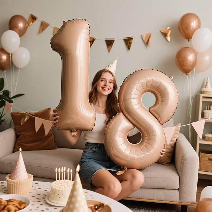 40 Inch Caramel Balloon Number 1 First Birthday Jumbo Mylar Foil Helium Balloon for 10 21 31 Birthday Digital for Birthday Party Wedding Anniversary Party Decorations