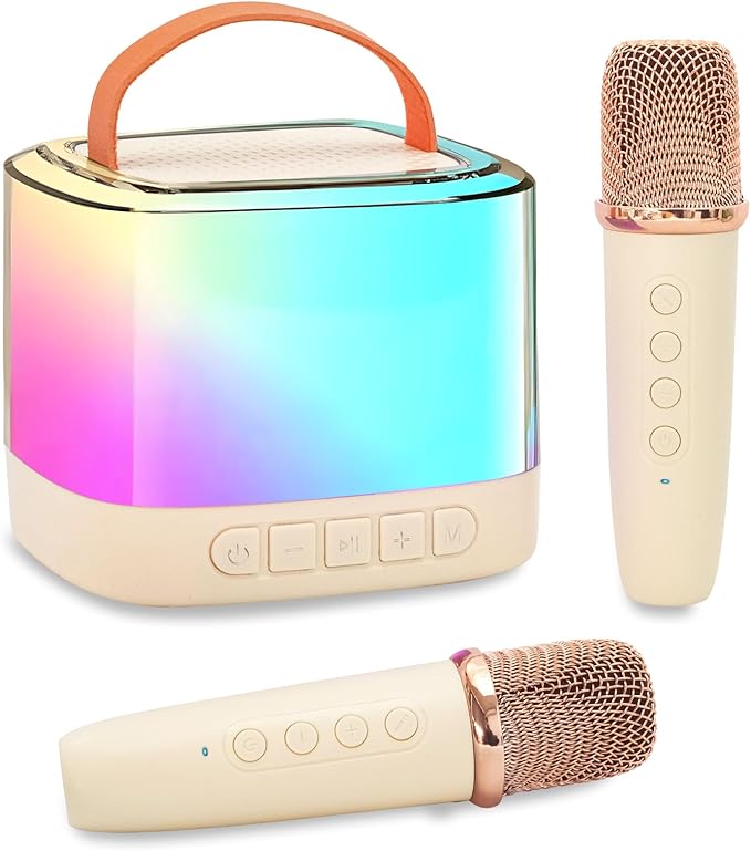 Karaoke Machine for Kids,Portable Bluetooth Speaker with Wireless Microphone for Illusionary Flowing Light,Karaoke Toys Gifts for Girls & Boys Ages 4-12 +Year Old Birthday Party
