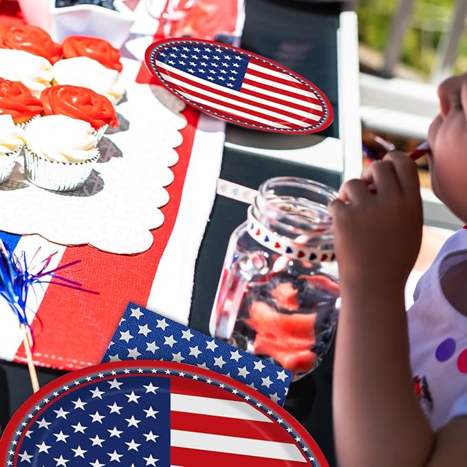 96 Pcs American Flag Patriotic Party Plates and Napkins, Forks Supplies - Disposable Tableware Paper Set for Veterans, Election, 4th of July, Independence Day Decorations, Serves 24 Guests