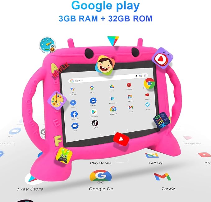 Kids Tablet, Android 11 Tablet for Kids 7 inch 2-10, Educational Learning Toddler Tablet, 3GB RAM+32GB ROM Storage, Google Play YouTube, Baby Girl boy Present (Red)