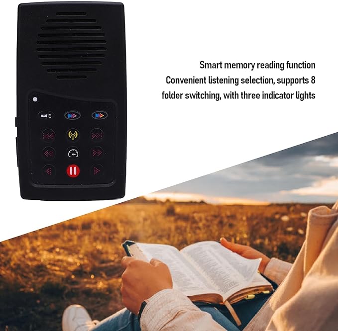 VBESTLIFE Solar Powered Scripture Reader, Portable Audio Bible Player, Built in 8G Capacity, Earphone, for Seniors Kids Adults (Russian, KJV, Hymns)