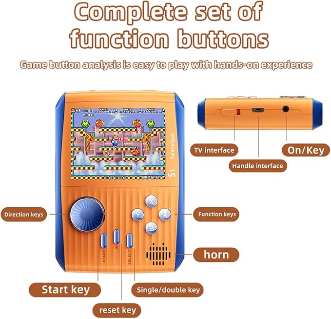 Portable Handheld Games Retro Mini Video Games，Handheld Game Console with 666 Classical FC Game 3.0" Color Screen，Birthday for Boys Girls and Adults (S1-Orange)