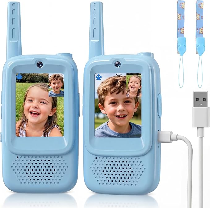 Video Walkie Talkies for Kids, 2 Pack Rechargeable Video Intercom Kids Walkies Talkies with HD Camera & Voice, Indoor Outdoor Games,Camping, Hiking for Boys Girls 3-12