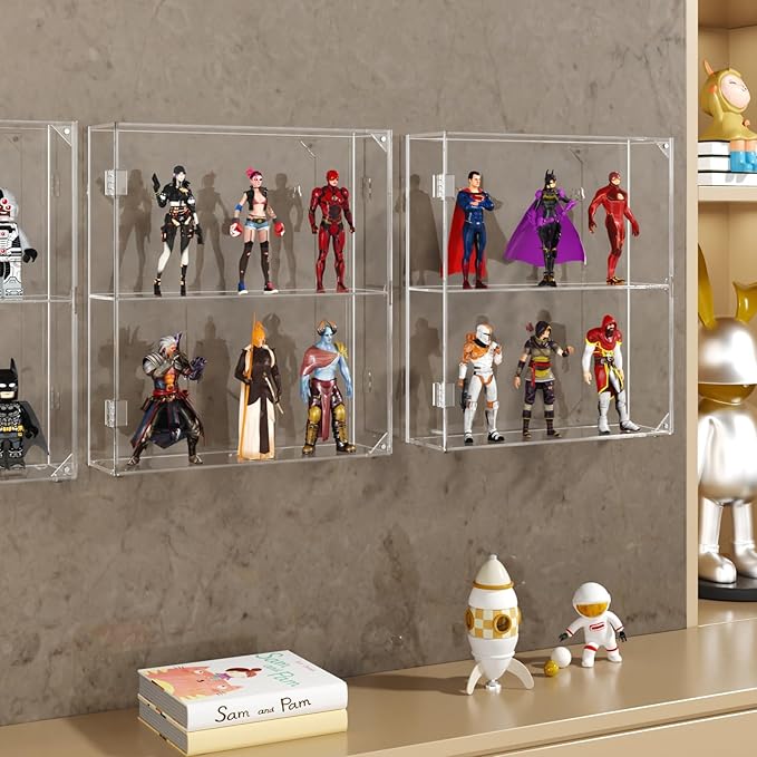NIUBEE Acrylic Display Case, Clear Display Case for Funko Pop Figures, Wall Mounted or Desktop Dustproof Display Cabinet Box for Collectibles,Rock,Crystals,Mini Toys,Amiibo (2 Tiers