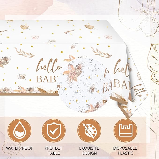 41Pcs Boho Baby Shower Decorations Bohemian Floral Pampas Grass Theme Tableware Neutral Birthday Decorations Boho Flower Paper Plates Napkins Tablecloth丨Boy Girl Birthday Baby Shower Party,Serves 20
