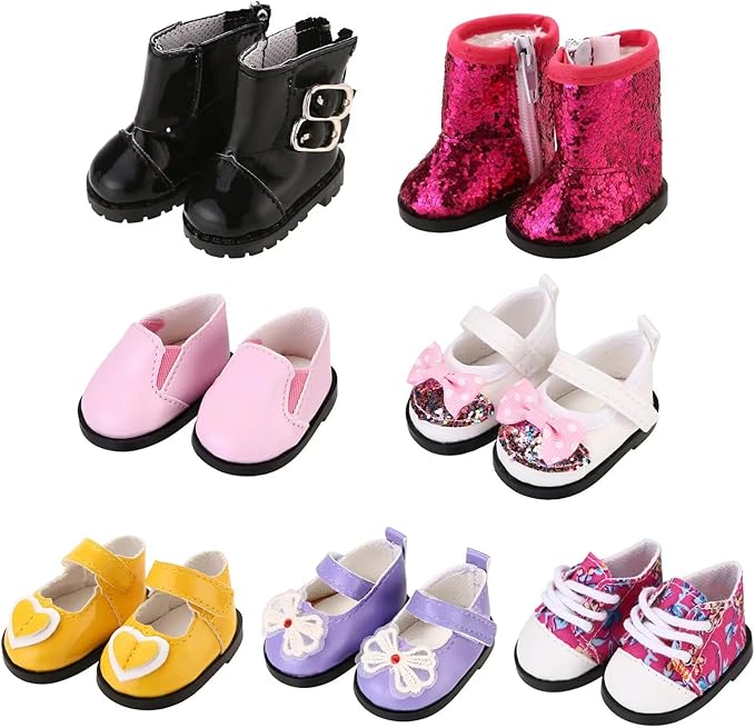7 Pairs Doll Shoes Fits 14.5 Inch Doll American Wellie Wishers Doll Accessories