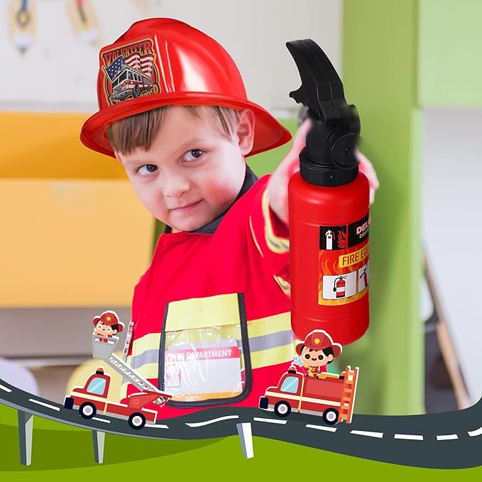 Liliful 36 Pcs Fireman Birthday Party Supplies Including 12 Firefighter Helmet 12 Fire Hydrant Cups with Lids 12 Fire Extinguisher Squirt Toys for Fire Theme Party Supplies