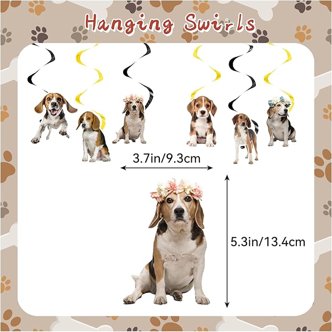 Beagle Theme Party Supplies - Birthday Decorations Including Happy Birthday Banner, Cake Cupcake Toppers, Hanging Swirls, Balloons for Dog Party