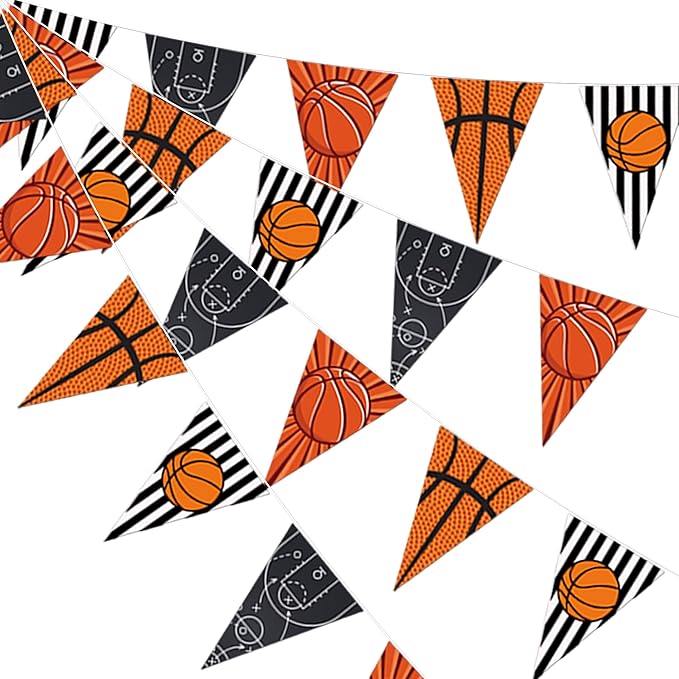 Basketball Party Decorations 4 Pcs Basketball Banner Pennant Basketballs Garland Triangle Flags Sports Party Decorations for Party Supplies Hanging Decoration
