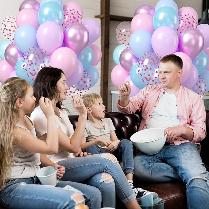 Pastel Pink Blue Purple Balloons, 50pcs Metallic Pearl Latex Balloons Birthday Balloon for Girls Birthday Decoration Baby Shower Party Supplies
