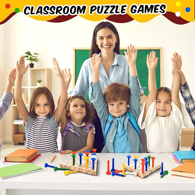 Zhanmai 3 Sets Wooden Triangle Peg, Educational Board, Travel Size, Operation Christmas Learning Puzzles (Chic)