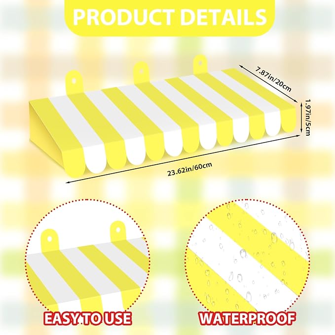 2 Piece Circus Awning Decoration 3D Carnival Tent Awning Wall Decorations for Circus Theme Party, Carnival Stand, Party Favors Supplies (Yellow and White)