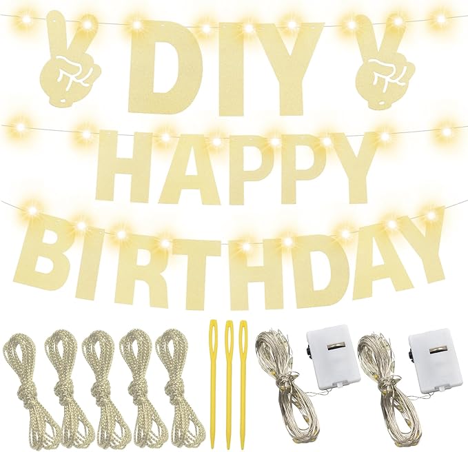 167Pcs DIY Glitter Customizable Banner Kit Custom Banners DIY Happy Birthday Letters Banner Happy New Year Banners Christmas Baby Shower Birthday Party Supplies(Glitter Champagne Gold)