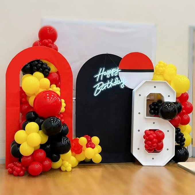Red Yellow Black Balloons, 12 inch Lightning Cartoon Ball Anime Balloon Birthday Decorations, Lightning Printed Balloons Red and Black Confetti Balloon for Boys Theme Race Car Party Decor