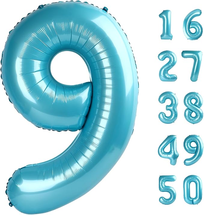 40 inch Light Blue Number 9 Balloon Jumbo 19 29 39 90 99 Foil BalloonsGiant Large 9 Foil Balloon for Birthdays, Anniversaries, Graduations, 9th Birthday Decorations for Kids