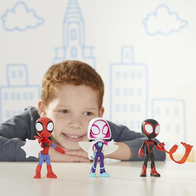 Spidey and his Amazing Friends 3-Pack, 4-Inch Scale Marvel Action Figures, Includes 3 Figures and 3 Accessories, Spider-Man, Ghost-Spider & Miles Morales (Amazon Exclusive)