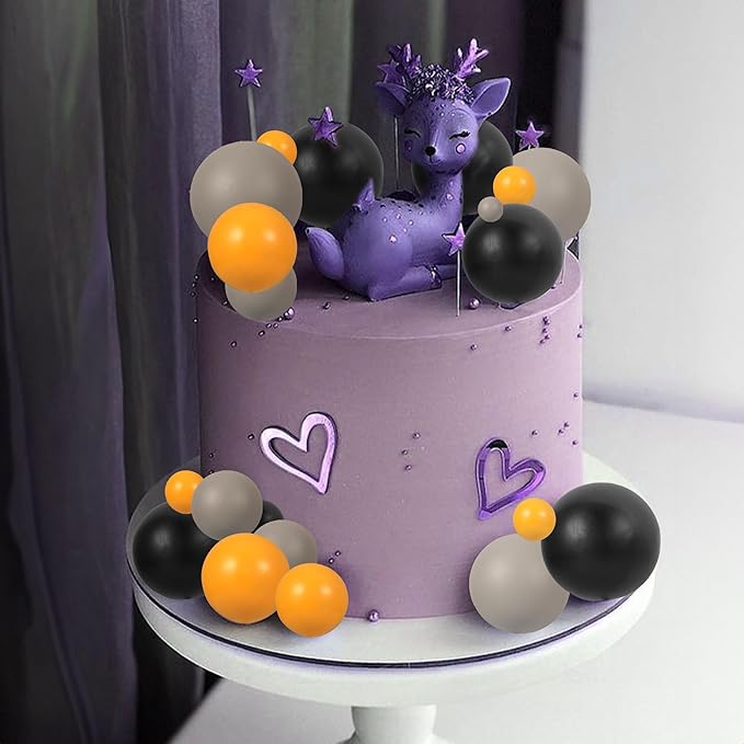 Gyufise 30Pcs Ball Cake Topper Mini Balloon Cupcake Toppers DIY Foam Ball Cake Insert Decoration for Wedding Anniversary Baby Shower Birthday Party Decorations Supplies Orange Dark Grey Black
