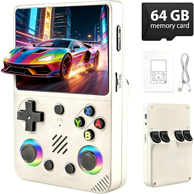 RG36PRO Video Game Console - Support 30000+Classic Games, 64G TF Card, Open Source System, 3.5-Inch Screen, 3000mAh Battery, Portable Console for Travel, Gift for Adult or Partner-White