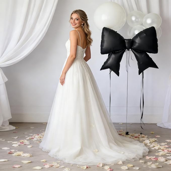 38 Inch Black Bow Foil Balloons, Large Black Mylar Bowknot Balloons Coquette Birthday Party Decorations for Girls Women Bachelorette Wedding Engagement Bridal Shower Baby Shower Decorations Supplies