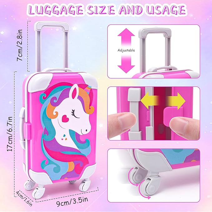 American 18 Inch Doll Accessories Travel Set Including Suitcase Luggage and Dress, Camera Computer Phone Neck Pillow Sunglasses Dolls Travel Gear Play Set Gift for Birthday (NO Doll)