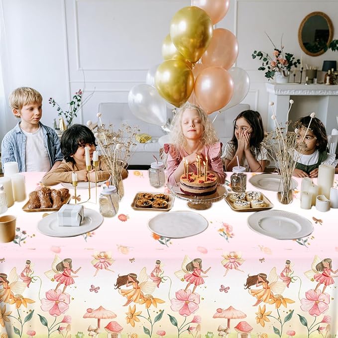 3pcs Fairy Party Tablecloth Decorations Fairy Birthday Party Supplies Table Cover Floral Flower Fairies Enchanted Wonderland Forest Garden Disposable Plastic Table cloth Baby Shower Favors for Girl