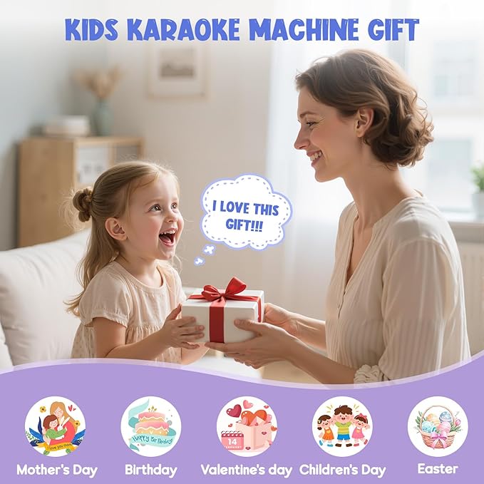 Karaoke Machine for Kids, Kids Toys for 3-12 Years Old Girls Birthday Presents, Portable Bluetooth Karaoke Speaker with 2 Microphones, Girls Gifts for Kid Party Christmas Birthday(Purple)