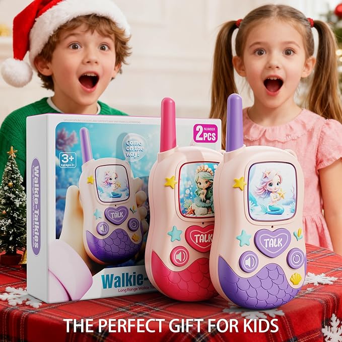 Walkie Talkies Toys for Girls:Mermaid Toys 2 Pack Walkie Talkies for Kids Toys 4 5-7 8 Year Old Girl Birthday Gifts for 4 5 6 7-9 Year Old, Camping Outdoor Game Easter Gifts Stocking Stuffers for Kids