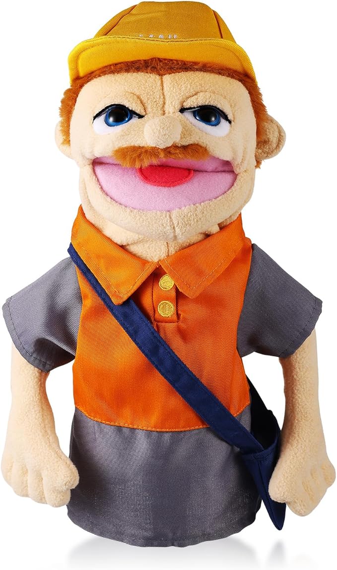 Role Play Hand Puppets Hand Plush Chef Doctor Fireman Pirate Detective Athlete Nurse Worker Hand Puppet Toys Puppets for Kids Storytelling Imaginative Pretend Play Teaching Preschool(Postman)