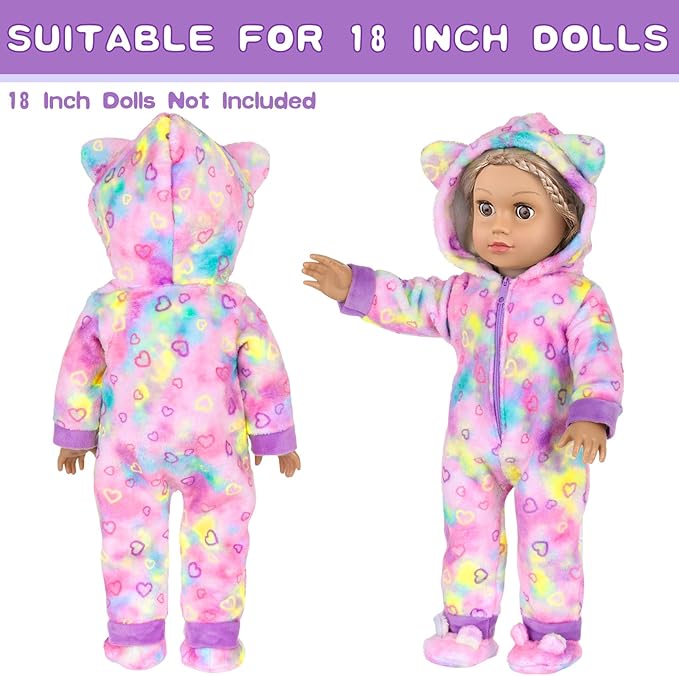 American 18" Doll Clothes and Sleep Bag Accessories,Sleepover Outfit Set Fits 18 Inch Dolls Include Rainbow Costume,Unicorn Style Pillow,Eye Mask,Shoes,Animal Toy Gifts for Girls (No Doll)