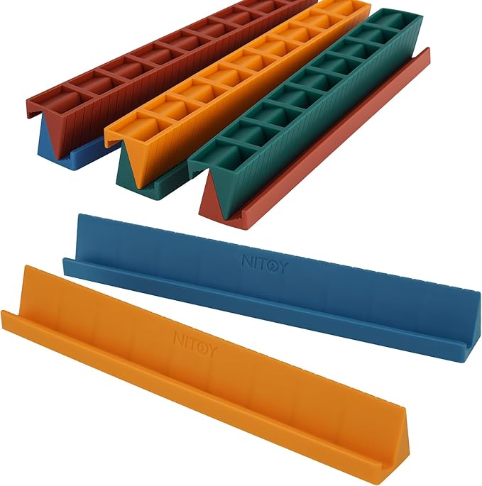 Silicone Domino Racks Set of 8, 10"x1.18"x1.18" Dominoes Holders/Trays 3 Tilt Options for Mexican Train Chickenfoot & Other Domino Games, Double 6 Accessories, 4 Colors (Dominoes NOT Included)
