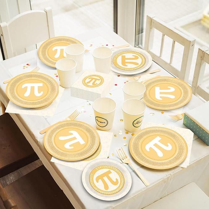 96 PCS Pi Symbol Party Pie Paper Plates and Napkins Math Theme Symbol Disposable Tableware Decorations Pi Day Party Plates Supplies for Kids Birthday Mathematics Day March Math Decorations